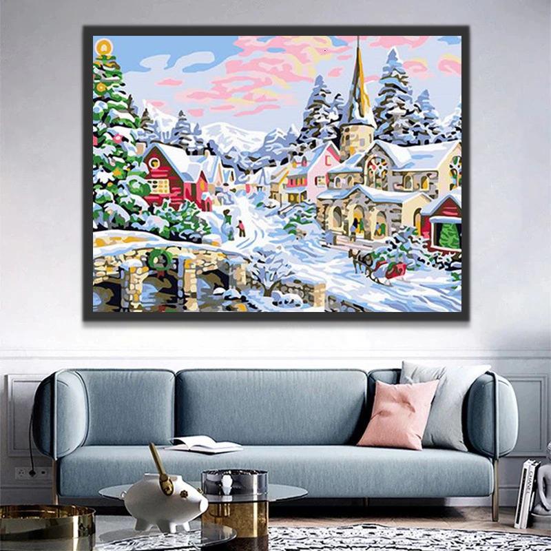 Een Sprookjesachtig Dorpje in Kersttijd Schilderen op Nummers