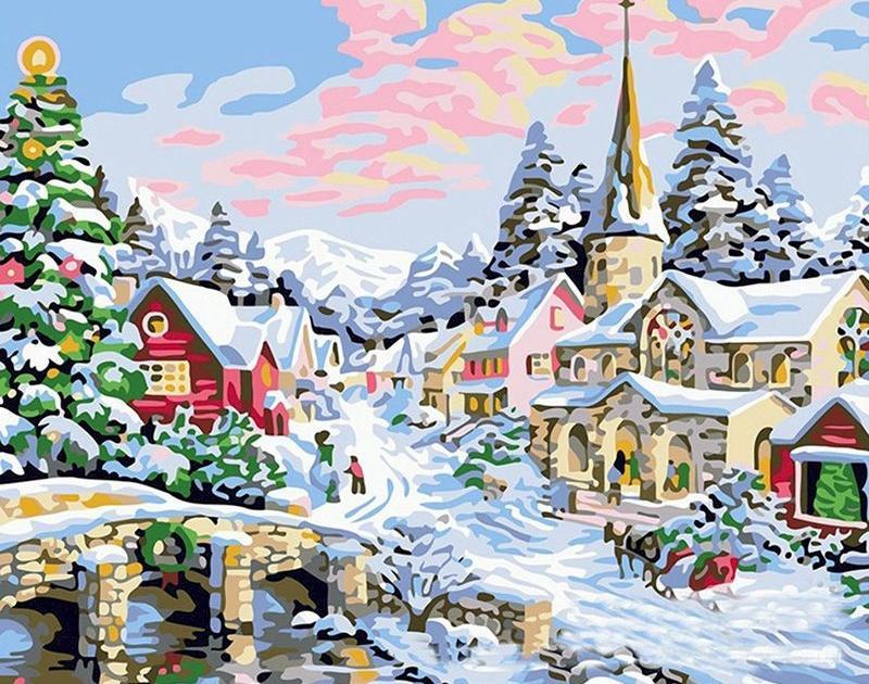 Een Stad met Veel Sneeuw Schilderen op Nummers