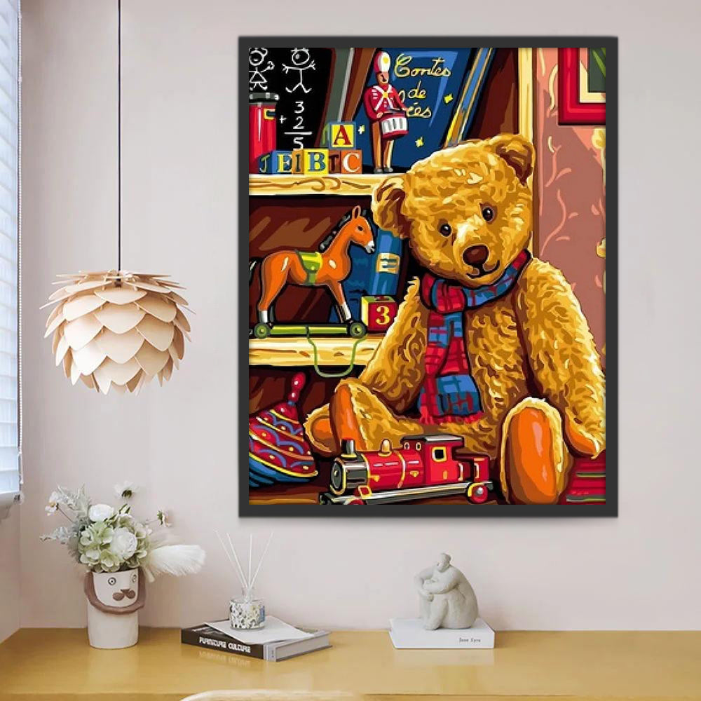 Een Teddybeer met Sjaal Schilderen op Nummers