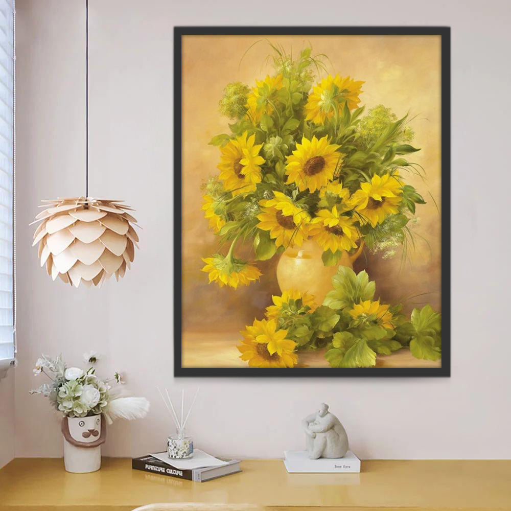 Een Vaas met Zonnebloemen en Zonnebloemen op de Vloer Schilderen op Nummers