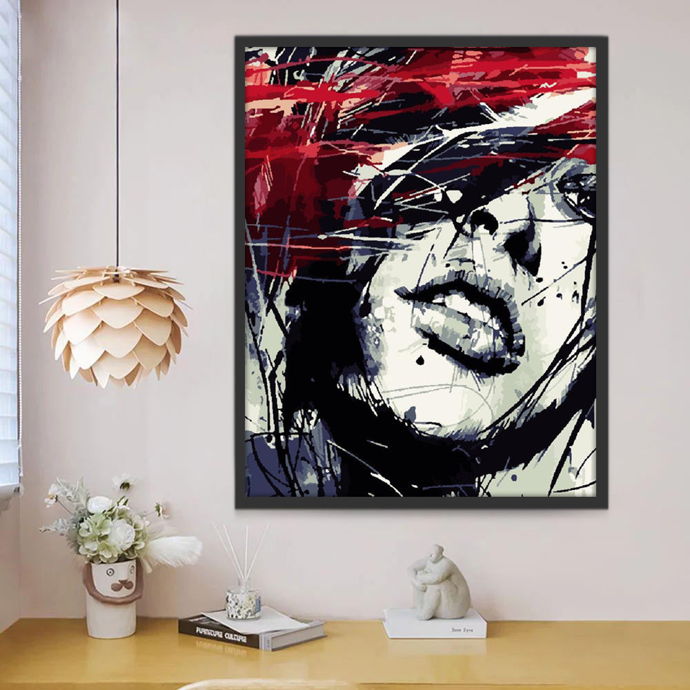 Een Vleugje Rood in een Zwart-wit Portret Schilderen op Nummers