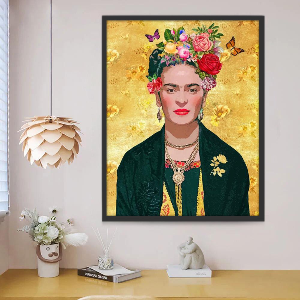 Een Vrouw in het Zwart met Bloemen in het Haar Schilderen op Nummers