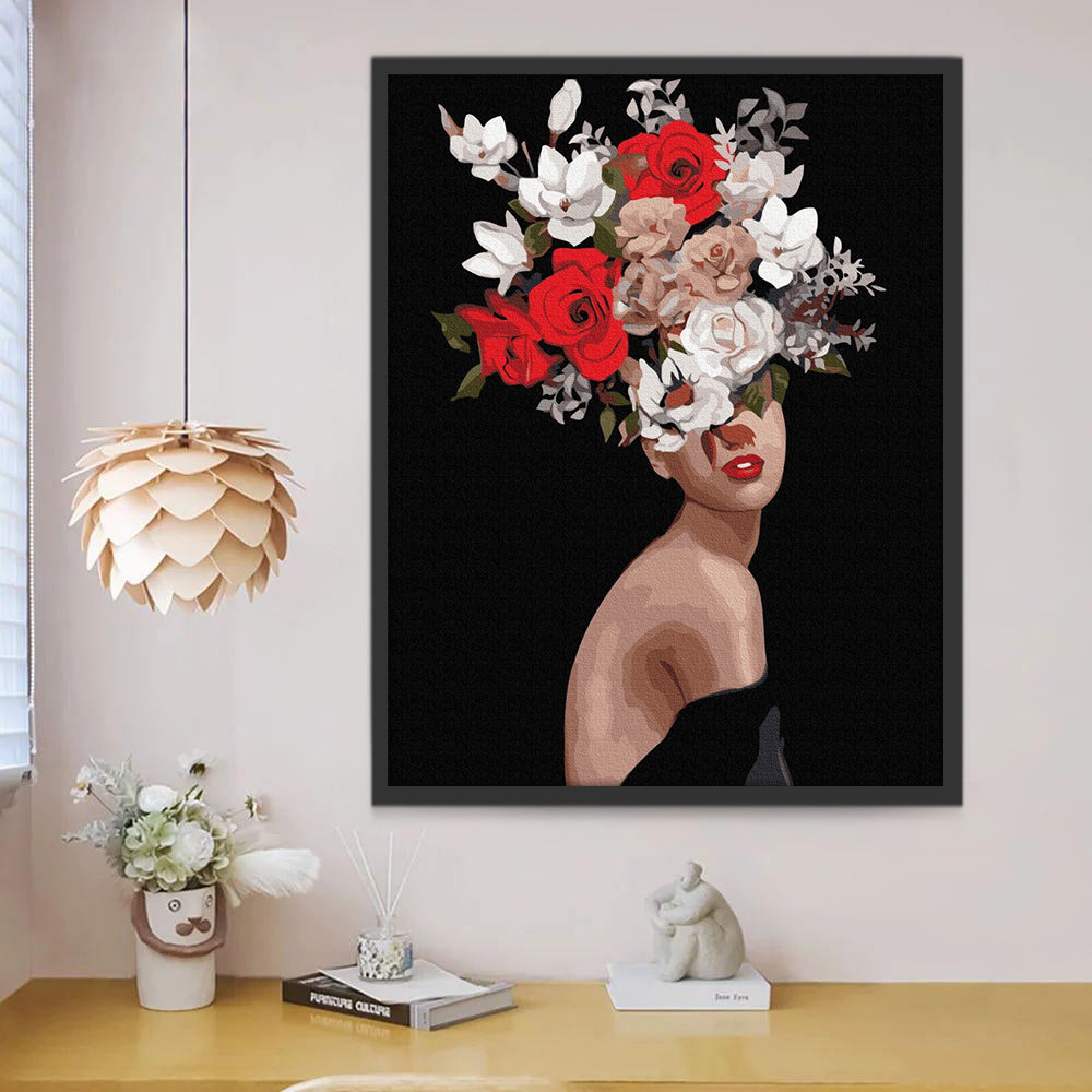 Een Vrouw met Bloemen op het Hoofd Schilderen op Nummers