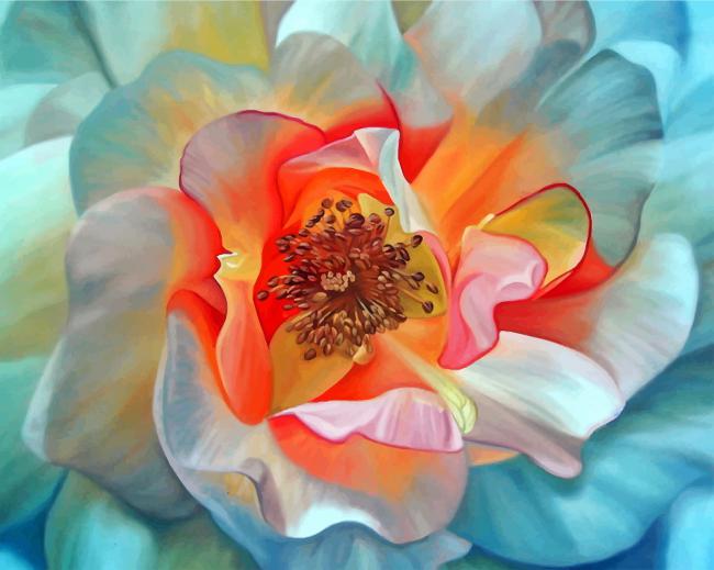 Een Witte Bloem met Gele Meeldraden Schilderen op Nummers