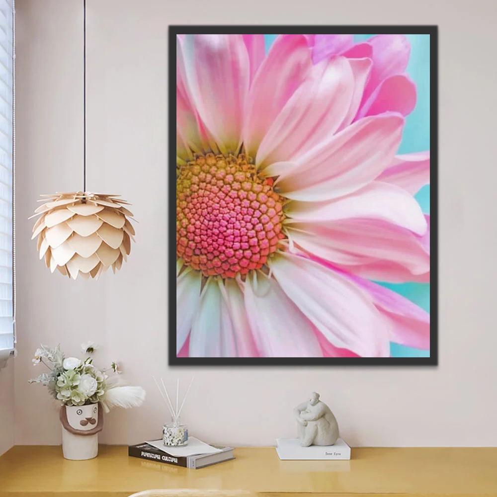 Een Witte en Roze Zonnebloem Schilderen op Nummers