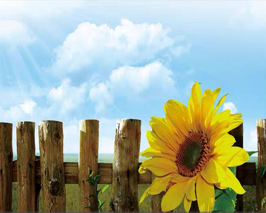 Een Zonnebloem op het Hek onder een Blauwe Hemel Schilderen op Nummers