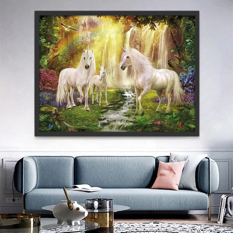 Eenhoorns bij de Waterval Schilderen op Nummers