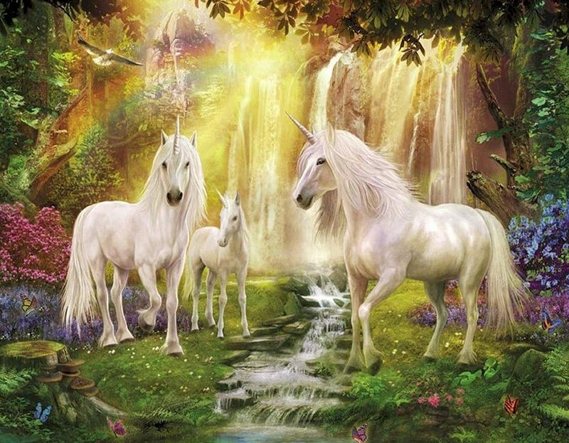 Eenhoorns bij de Waterval Schilderen op Nummers