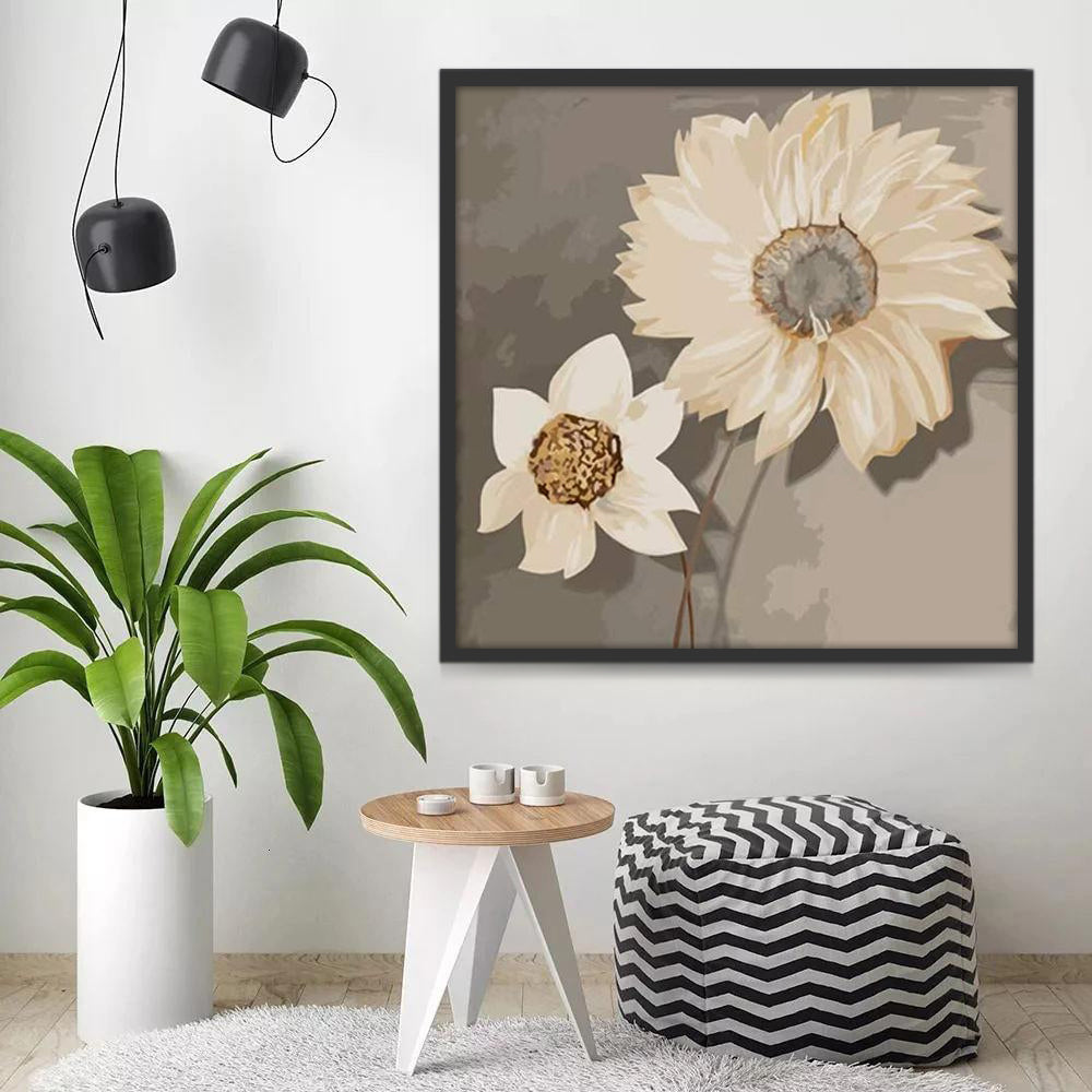 Effen Witte Bloemen Schilderen op Nummers