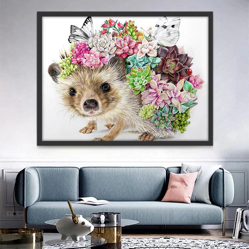Egel omringd door bloemen en vlinders Schilderen op Nummers