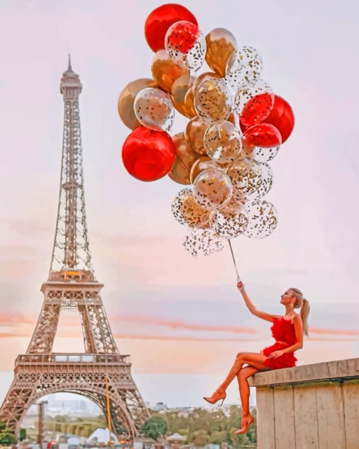 Eiffellandschap en Meisje met Ballonnen Schilderen op Nummers