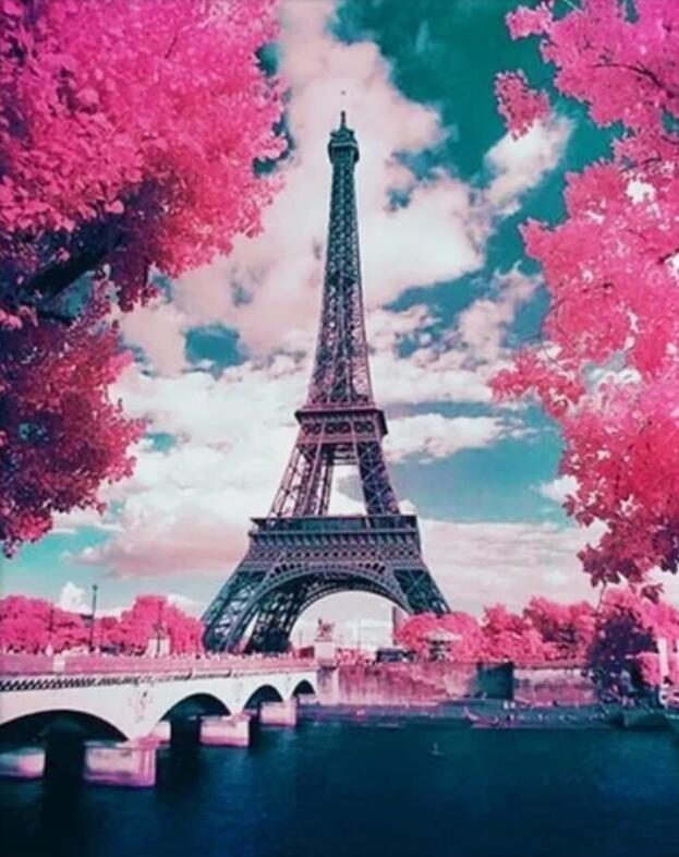 Eiffeltoren in een Magisch Rozige Wereld Schilderen op Nummers