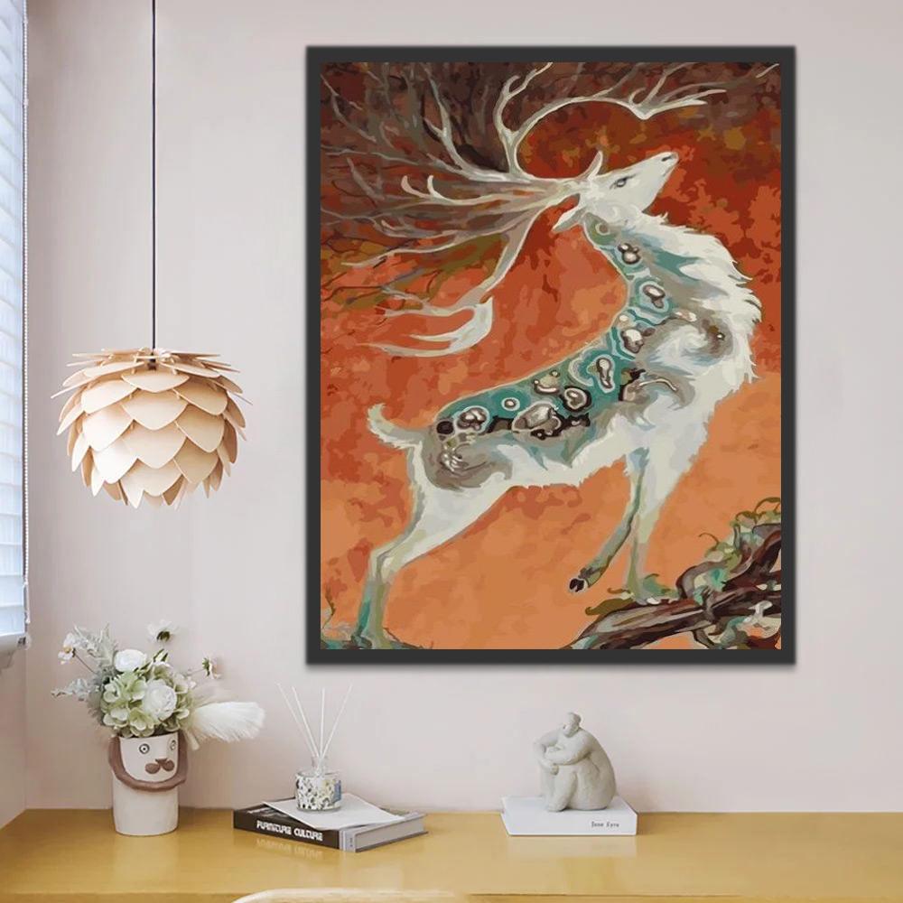 Elegant Wit Hert Schilderen op Nummers