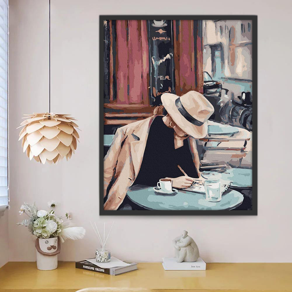 Elegante Dame die Schrijft Schilderen op Nummers