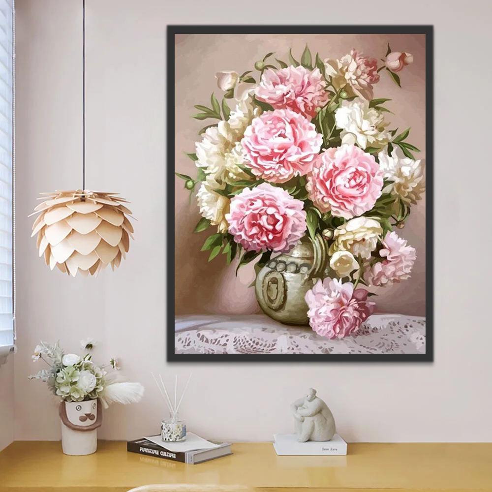 Elegante roze en witte bloemen Schilderen op Nummers