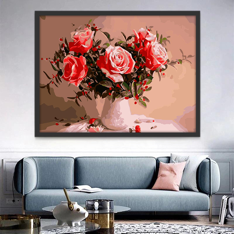 Elegante Roze Rozen op Tafel Schilderen op Nummers