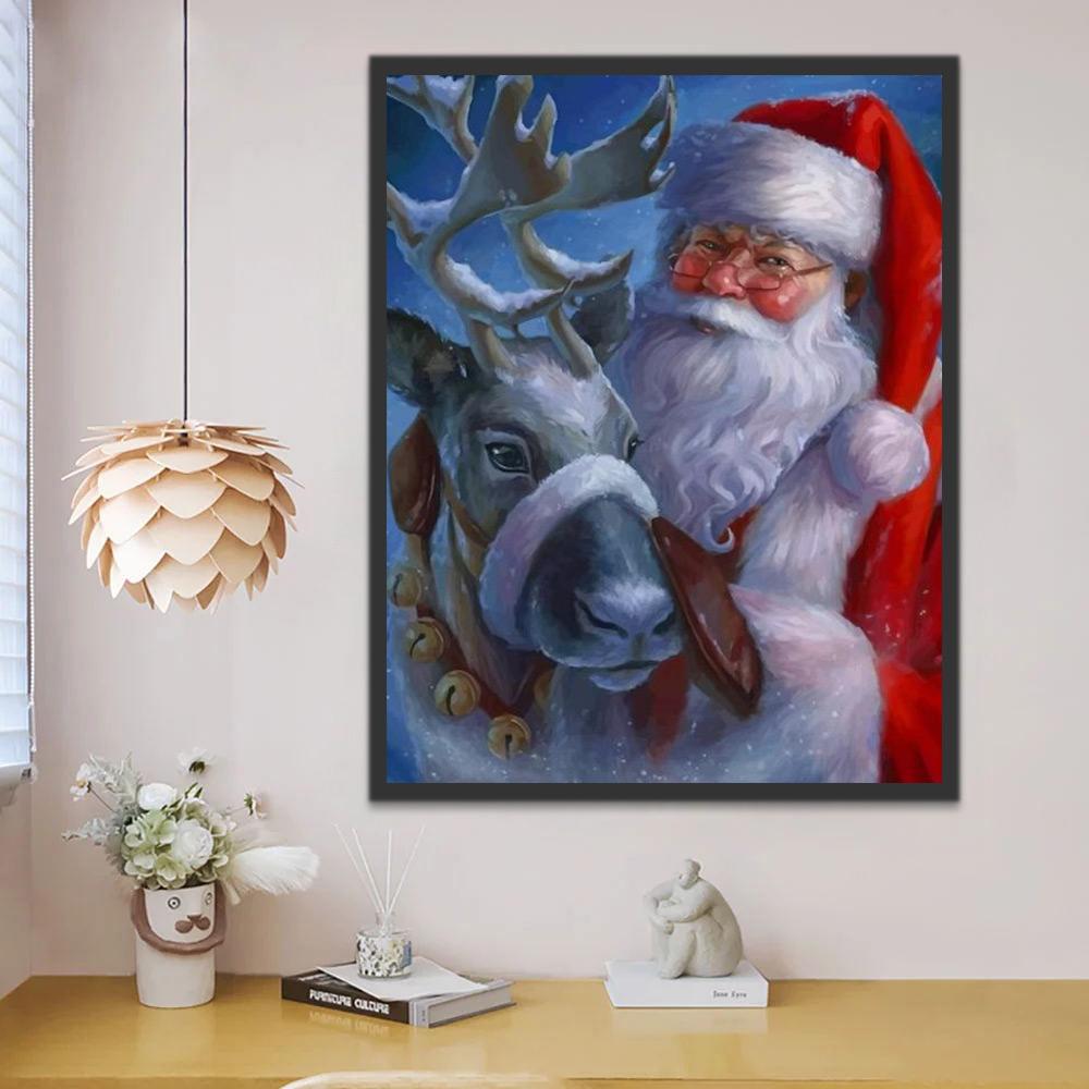 Elk en Kerstman in de Nacht Schilderen op Nummers