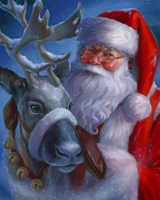 Elk en Kerstman in de Nacht Schilderen op Nummers