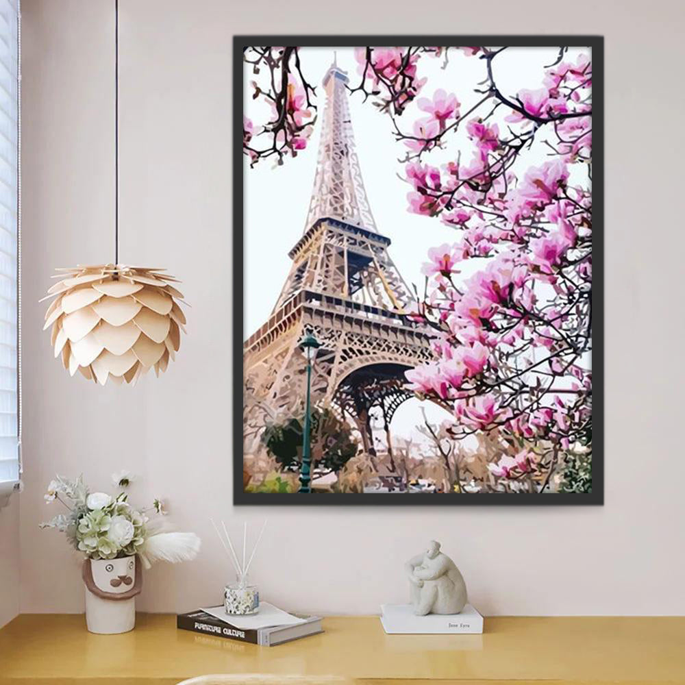 En Magnoliaboom onder de Eiffeltoren Schilderen op Nummers