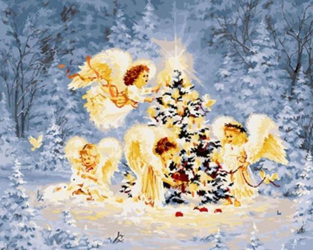 Engel die de Kerstboom Aankleedt Kerst Schilderen op Nummers
