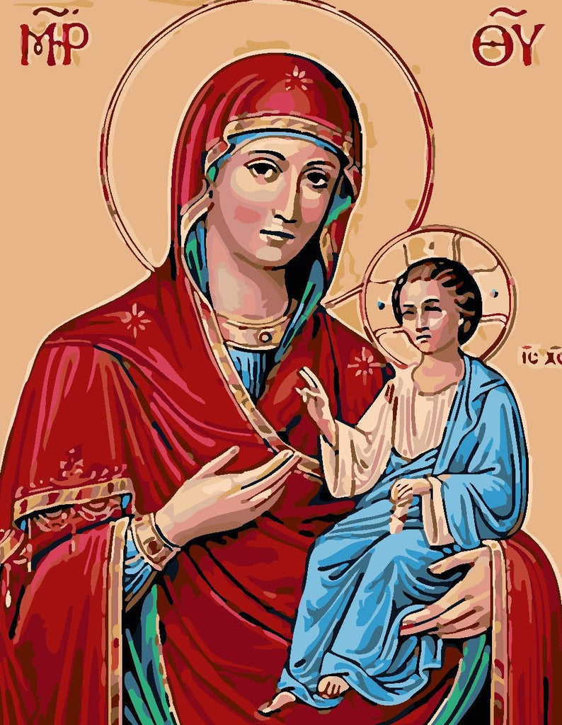Ernstige Maagd Maria en Kind Christendom Schilderen op Nummers
