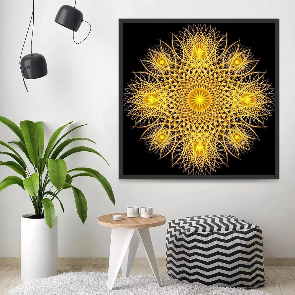 Etherisch Mandala Motief in Gouden Tinten Schilderen op Nummers