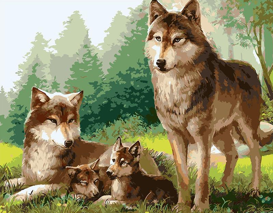Familie Wolf in de Wei Schilderen op Nummers
