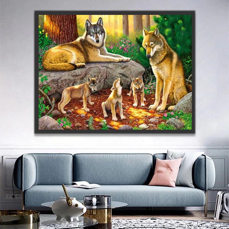 Familie Wolven in het Bos Schilderen op Nummers