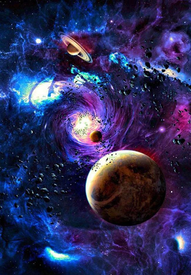 Fantasievolle Ruimtescène met Planeten Schilderen op Nummers