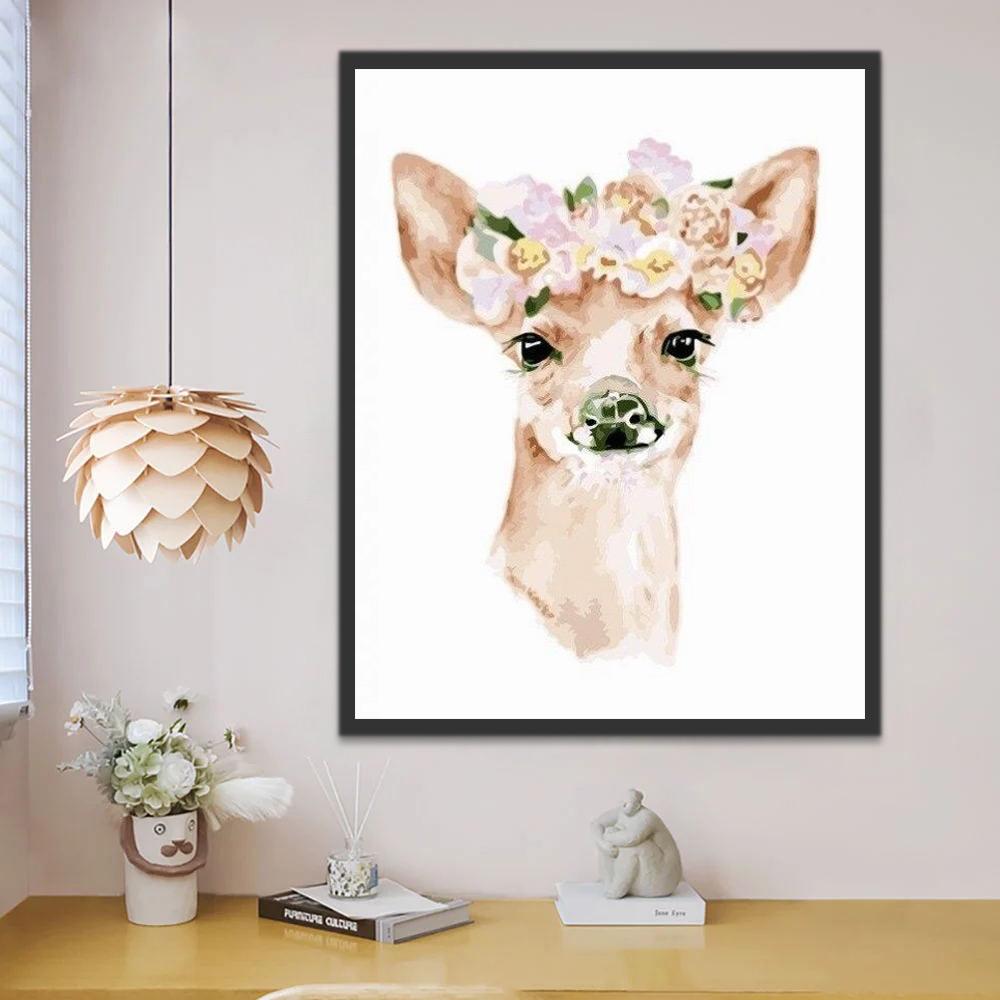 Fawn met Bloemenkrans Schilderen op Nummers