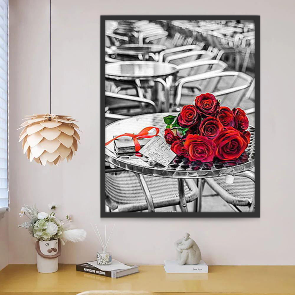 Felrode Rozen op Tafel Schilderen op Nummers