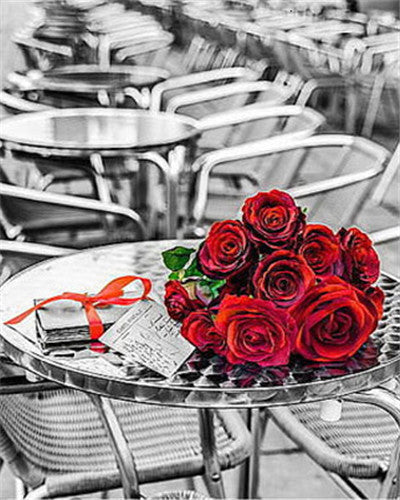 Felrode Rozen op Tafel Schilderen op Nummers