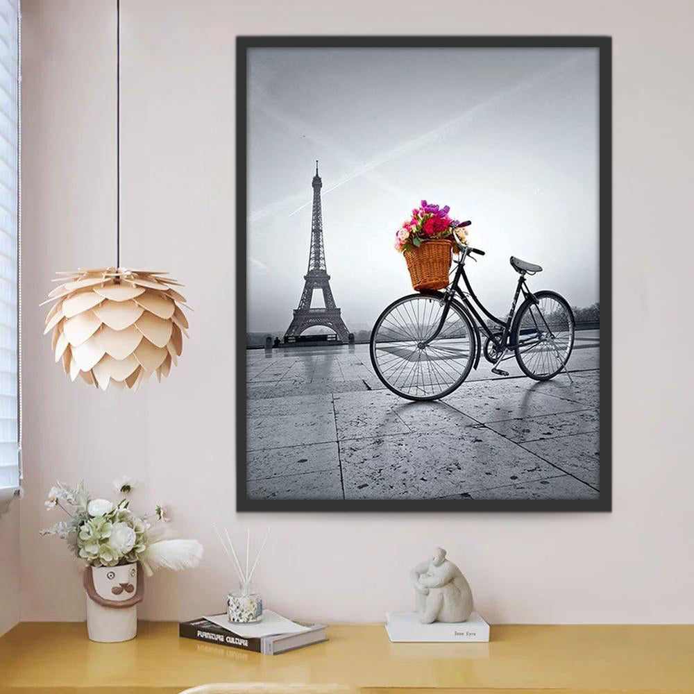 Fiets met Bloemen voor Eiffeltoren Schilderen op Nummers