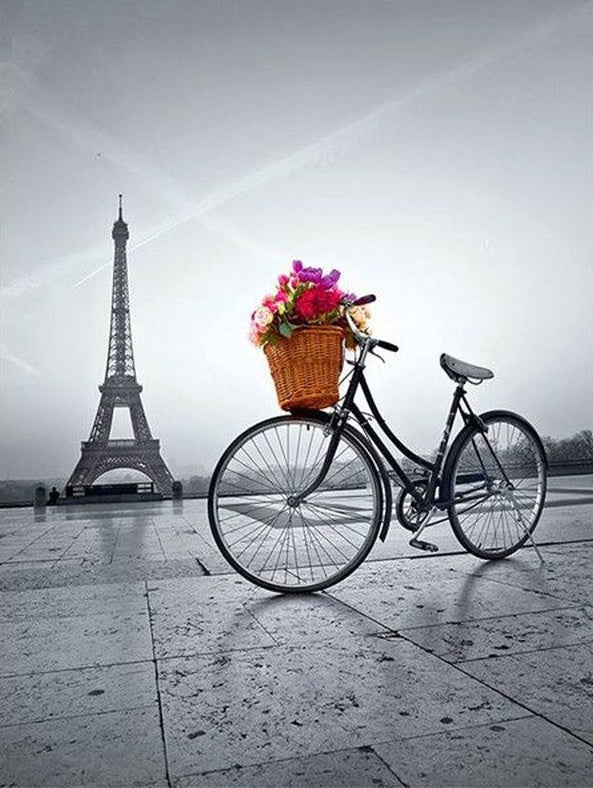 Fiets met Bloemen voor Eiffeltoren Schilderen op Nummers