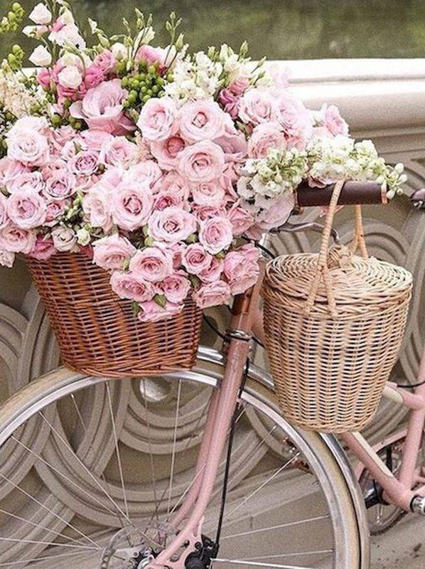 Fietsmand Gevuld met Roze Rozen Schilderen op Nummers