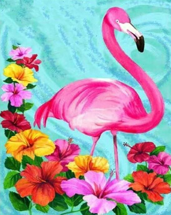 Flamingo en Felgekleurde Bloemen Schilderen op Nummers