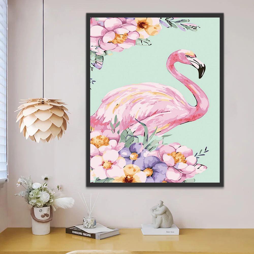 Flamingo en Roze Bloemen Schilderen op Nummers