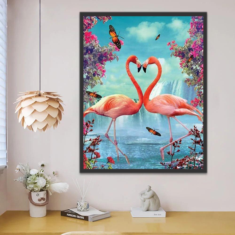 Flamingopaar voor Waterval Schilderen op Nummers