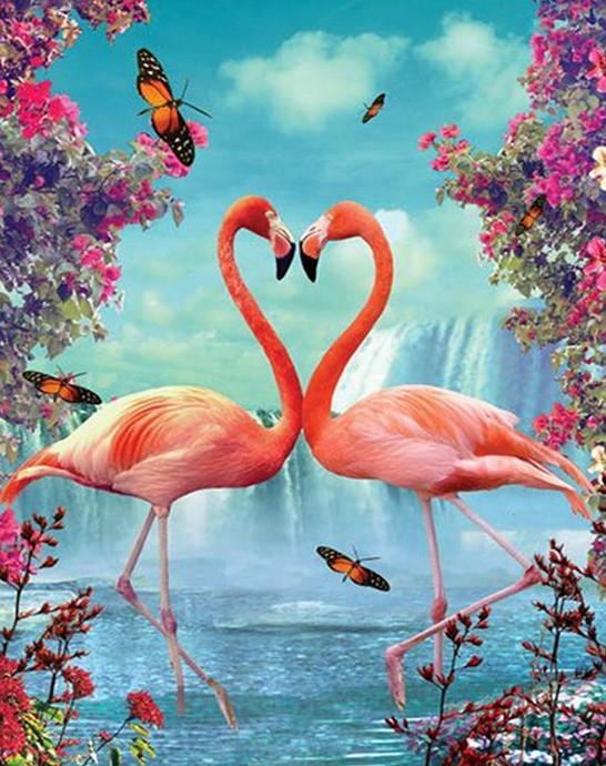 Flamingopaar voor Waterval Schilderen op Nummers