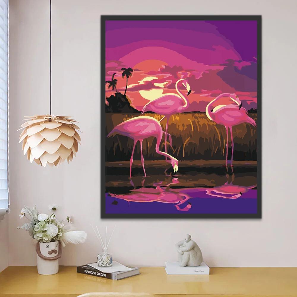 Flamingos bij Zonsondergang Schilderen op Nummers