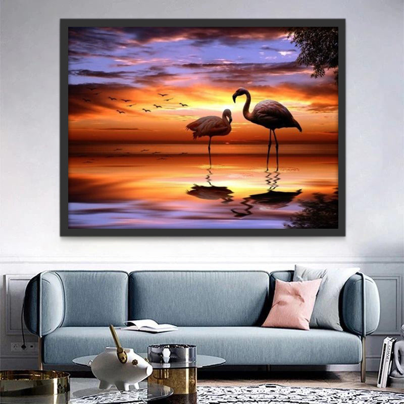 Flamingo's bij Zonsondergang Schilderen op Nummers
