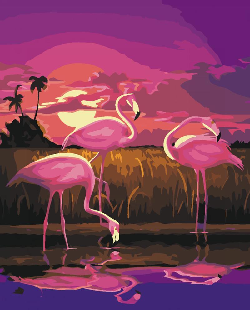 Flamingos bij Zonsondergang Schilderen op Nummers