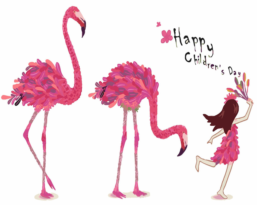 Flamingo's en Meisje Schilderen op Nummers