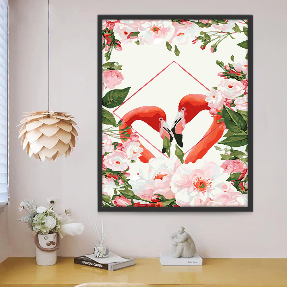 Flamingo's Omringd door Bloemen Schilderen op Nummers