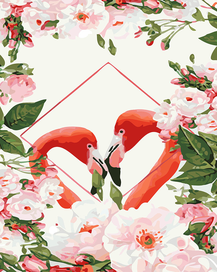 Flamingo's Omringd door Bloemen Schilderen op Nummers