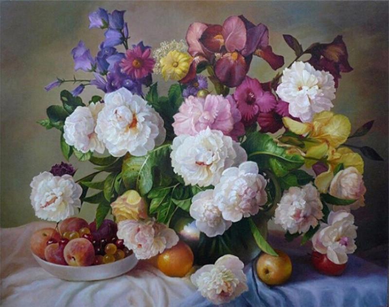 Fruit en Diverse Potbloemen Schilderen op Nummers
