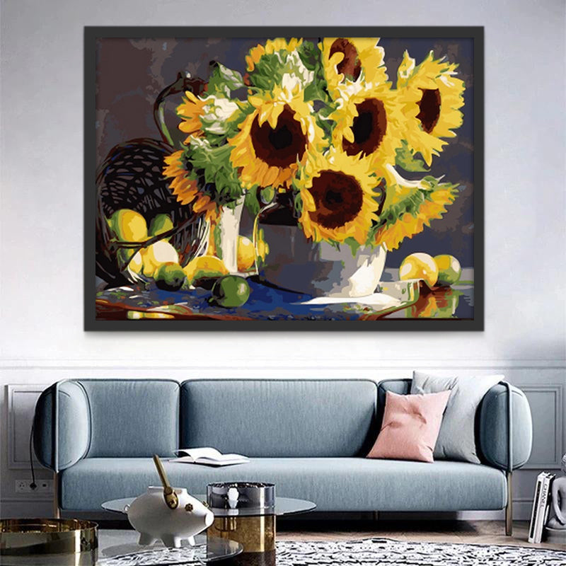 Fruit en een Vaas Zonnebloemen Schilderen op Nummers