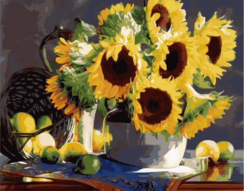 Fruit en een Vaas Zonnebloemen Schilderen op Nummers