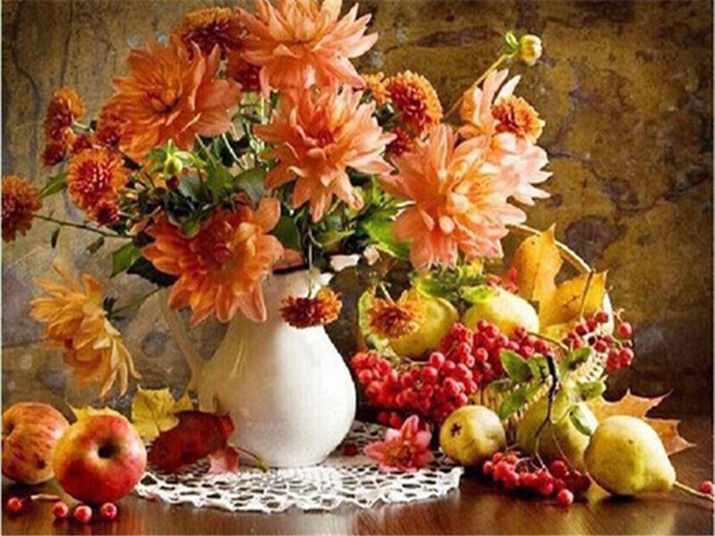 Fruit en Gele Chrysanten Schilderen op Nummers