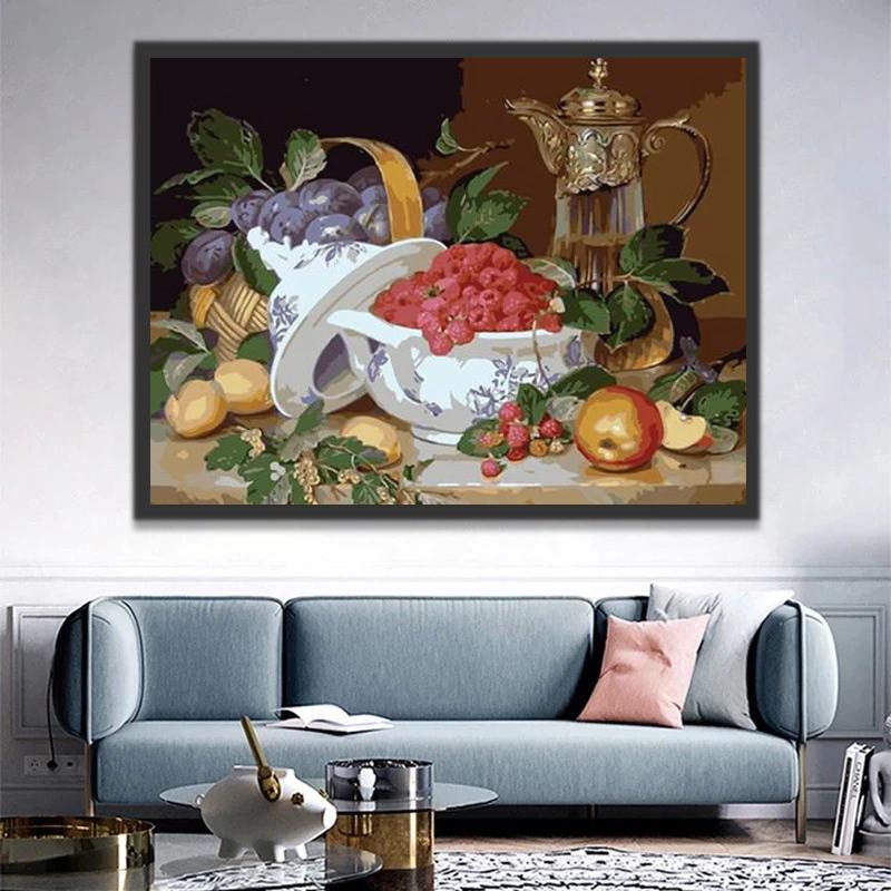 Fruit en Wijnkan op Tafel Schilderen op Nummers
